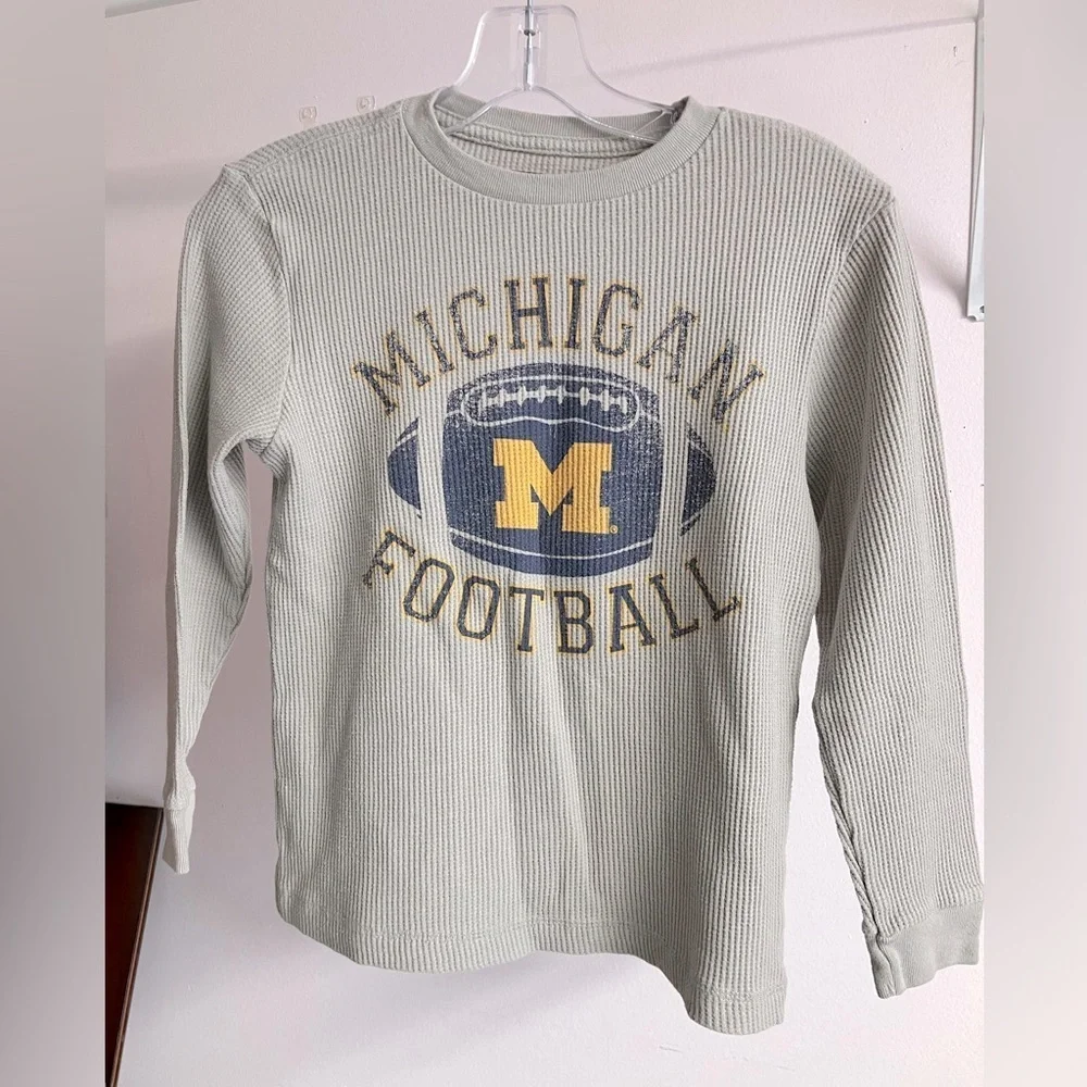 Boy’s Michigan Football Thermal T Shirt, Size M, Faded Graphics